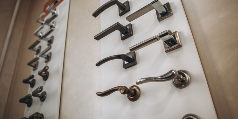 Showcase,With,Door,Handles,In,Modern,Shop,Of,Doors,Hardware